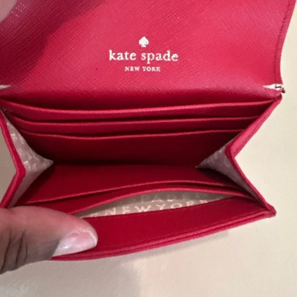 Kate Spade Compact Pouch Wallet Red Saffiano Leather Fold Over Cardholder